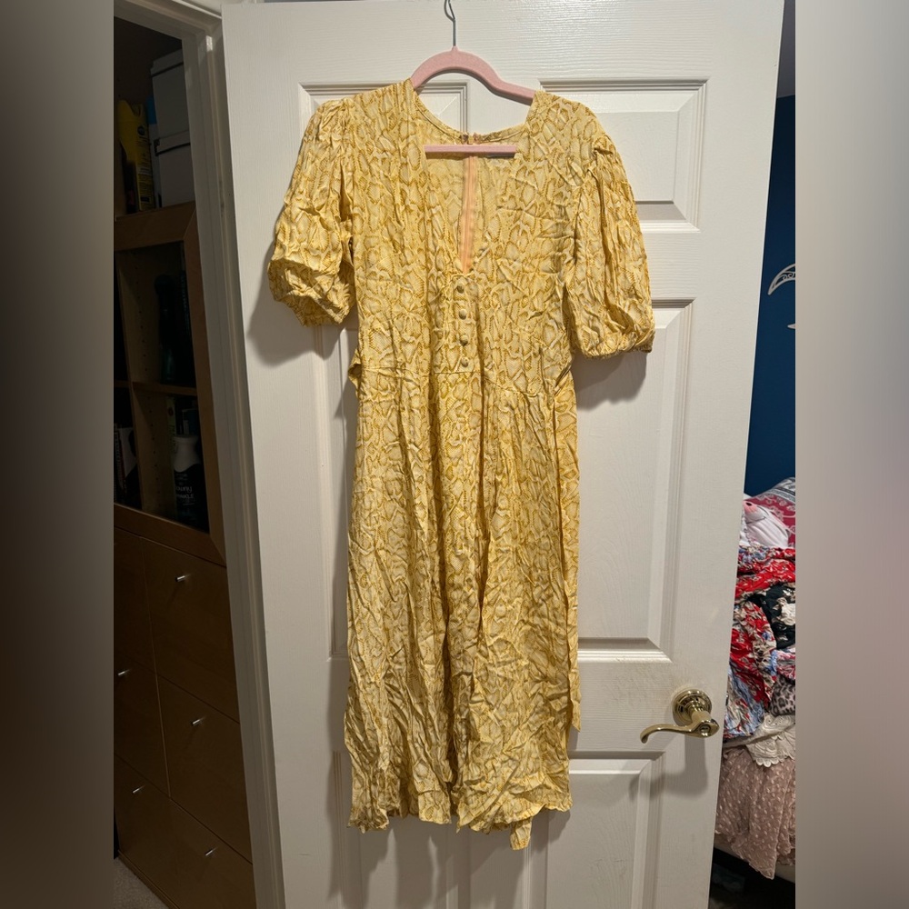 Yellow snake print day dress faithful the brand